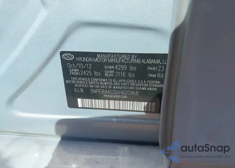 2013 Hyundai Sonata Gls z USA, uszkodzony, nr VIN 5NPEB4AC0DH620968